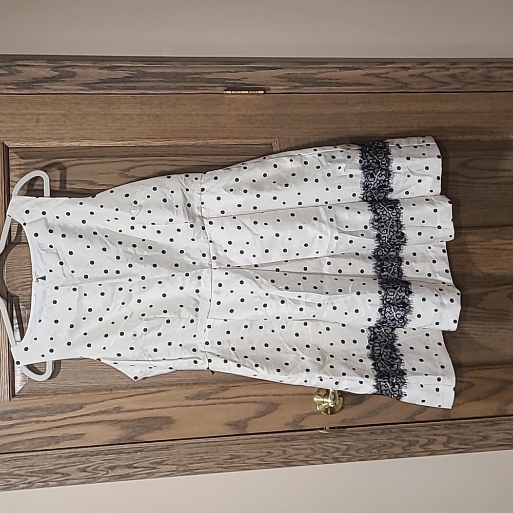 A1. Danny & Nicole White and Black Polka Dot Midi Dress